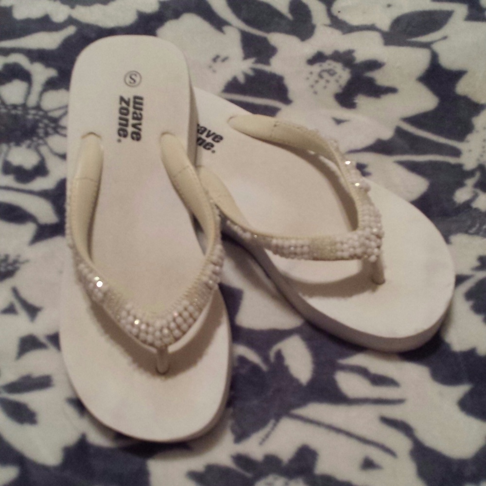 White 'Bridal' Beaded Flip Flops
